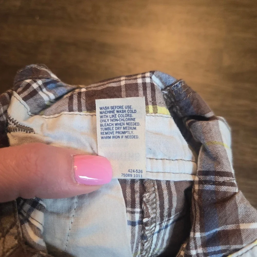 OshKosh Bgosh Baby Boys Brown Blue Yellow Plaid Shortall Overalls 6 Months